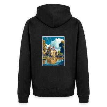 Bourton On The Water England Vintage Travel Poster - Unisex Premium Organic Zip Hoodie - black - Back - Nico (187cm)