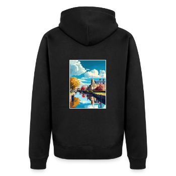 Bourton On The Water England Vintage Travel Poster - Unisex Premium Organic Zip Hoodie - black - Back - Nico (187cm)