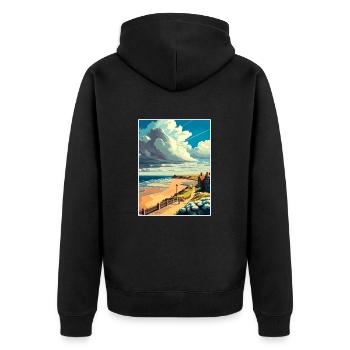 Saltburn au bord de la mer Angleterre Vintage voyage affiche - Veste à capuche bio Premium Unisexe - noir - Dos - Nico (187cm)