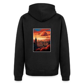 Edinburghscape Europäisches Schottland Reiseposter - Unisex Premium Bio Zip Hoodie - Schwarz - Hinten - Nico (187cm)