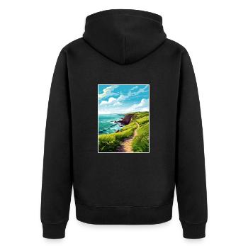 St Davids Head Pembrokeshire Vintage-Reiseposter - Unisex Premium Bio Zip Hoodie - Schwarz - Hinten - Nico (187cm)