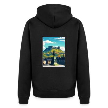 Stirling Scotlandscape Vintage Reiseposter WPA - Unisex Premium Bio Zip Hoodie - Schwarz - Hinten - Nico (187cm)