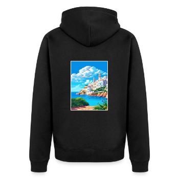 Ibiza Spanien Vintage Reiseposter WPA Souvenir - Unisex Premium Bio Zip Hoodie - Schwarz - Hinten - Nico (187cm)