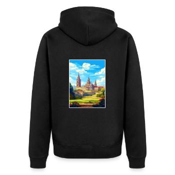 Santiago De Compostela Spanien Vintage Reiseposter - Unisex Premium Bio Zip Hoodie - Schwarz - Hinten - Nico (187cm)