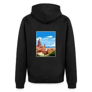 Murica Spanien Vintage Reiseposter WPA Souvenir - Unisex Premium Bio Zip Hoodie - Schwarz - Hinten - Nico (187cm)