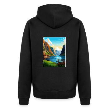 The Fjords Norway Norwegian Mountains Scandinavian - Unisex Premium Organic Zip Hoodie - black - Back - Nico (187cm)