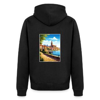 Porto Portugal Vintage Reiseposter WPA Souvenir - Unisex Premium Bio Zip Hoodie - Schwarz - Hinten - Nico (187cm)