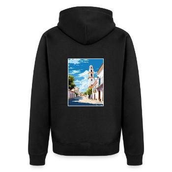 Tavira Portugal Vintage Reiseposter WPA Souvenir - Unisex Premium Bio Zip Hoodie - Schwarz - Hinten - Nico (187cm)