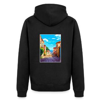 Vianna Do Castelo Portugal Vintage Reiseposter - Unisex Premium Bio Zip Hoodie - Schwarz - Hinten - Nico (187cm)