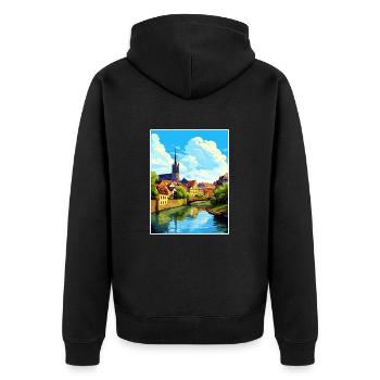 Lunen Dekoration Deutschland Vintage Reiseposter WPA - Unisex Premium Bio Zip Hoodie - Schwarz - Hinten - Nico (187cm)