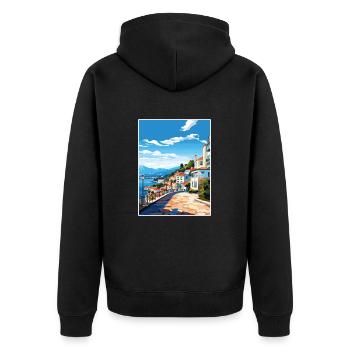 Sesimbra Portugal Vintage voyage affiche Souvenir - Veste à capuche bio Premium Unisexe - noir - Dos - Nico (187cm)