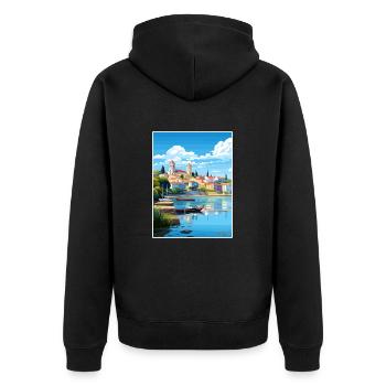 Tomar Portugal Vintage voyage affiche WPA Souvenir - Veste à capuche bio Premium Unisexe - noir - Dos - Nico (187cm)