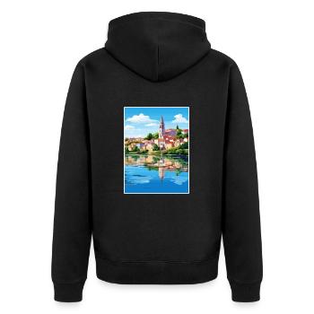 Tomar Portugal Vintage voyage affiche WPA Souvenir - Veste à capuche bio Premium Unisexe - noir - Dos - Nico (187cm)