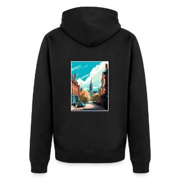 Leeds England Yorkshire Vintage Reiseposter WPA - Unisex Premium Bio Zip Hoodie - Schwarz - Hinten - Nico (187cm)