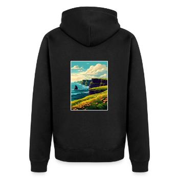 Falaises de Moher Irlande Vintage voyage affiche WPA - Veste à capuche bio Premium Unisexe - noir - Dos - Nico (187cm)