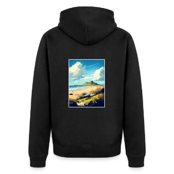 Bamburgh Castle Angleterre Vintage voyage affiche WPA - Veste à capuche bio Premium Unisexe - noir - Dos - Nico (187cm)