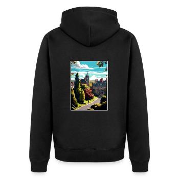Halifax England Yorkshire Vintage Reiseposter - Unisex Premium Bio Zip Hoodie - Schwarz - Hinten - Nico (187cm)