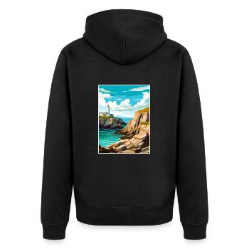 South Stack Cliffs Anglesey Vintage Reiseposter - Unisex Premium Bio Zip Hoodie - Schwarz - Hinten - Nico (187cm)