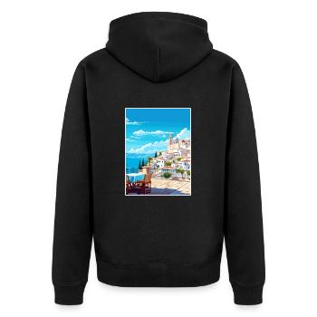Ibiza Spanien Vintage Reiseposter WPA Souvenir - Unisex Premium Bio Zip Hoodie - Schwarz - Hinten - Nico (187cm)
