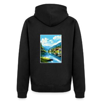 Flekkefjord Norvège Chambre Vintage voyage affiche WPA - Veste à capuche bio Premium Unisexe - noir - Dos - Nico (187cm)