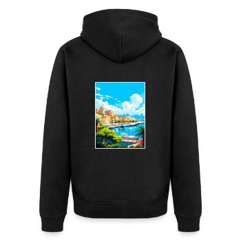 Monaco Vintage Travel Poster WPA Souvenir - Unisex Premium Organic Zip Hoodie - black - Back - Nico (187cm)
