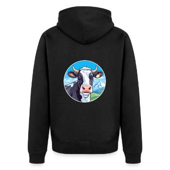 Kuh Aquarell Karikatur Kawaii Haustier Tier Bunt - Unisex Premium Bio Zip Hoodie - Schwarz - Hinten - Nico (187cm)