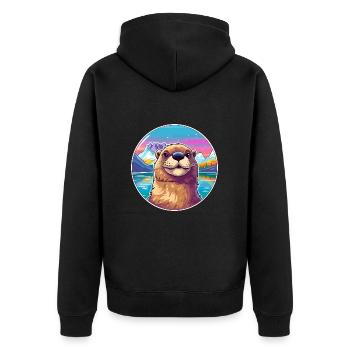 Biber Aquarell Karikatur Kawaii Haustier Tier Farbe - Unisex Premium Bio Zip Hoodie - Schwarz - Hinten - Nico (187cm)