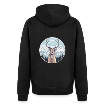 Hirsch Aquarell Karikatur Kawaii Haustier Tier Bunt - Unisex Premium Bio Zip Hoodie - Schwarz - Hinten - Nico (187cm)