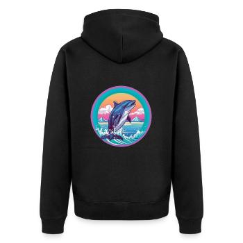 Delfin Aquarell Karikatur Kawaii Haustier Tier Farbe - Unisex Premium Bio Zip Hoodie - Schwarz - Hinten - Nico (187cm)
