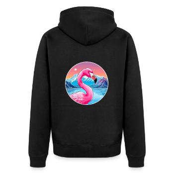 Flamingo Watercolor Cartoon Kawaii Pet Animal Colo - Unisex Premium Organic Zip Hoodie - black - Back - Nico (187cm)