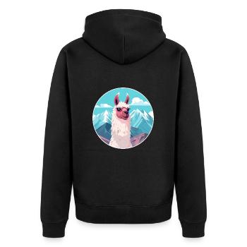 Lama Aquarell Karikatur Kawaii Haustier Tier Farbefu - Unisex Premium Bio Zip Hoodie - Schwarz - Hinten - Nico (187cm)