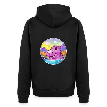 Hippopotame Aquarelle Dessin Animé Kawaii Animal Animal Colorfu - Veste à capuche bio Premium Unisexe - noir - Dos - Nico (187cm)
