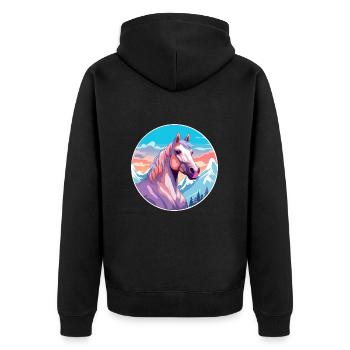 Pferd Aquarell Karikatur Kawaii Haustier Tier Farbefu - Unisex Premium Bio Zip Hoodie - Schwarz - Hinten - Nico (187cm)