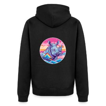 Nashorn Aquarell Karikatur Kawaii Haustier Tier Farbefu - Unisex Premium Bio Zip Hoodie - Schwarz - Hinten - Nico (187cm)