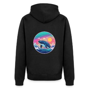 Wal Aquarell Karikatur Kawaii Haustier Tier Farbefu - Unisex Premium Bio Zip Hoodie - Schwarz - Hinten - Nico (187cm)