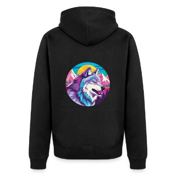 Wolf Aquarell Karikatur Kawaii Haustier Tier Bunt - Unisex Premium Bio Zip Hoodie - Schwarz - Hinten - Nico (187cm)