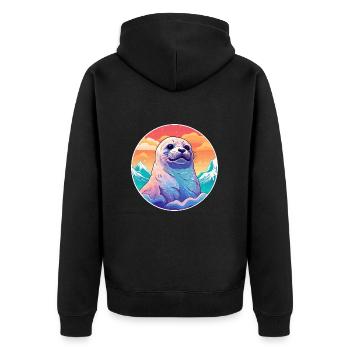 Siegel Aquarell Karikatur Kawaii Haustier Tier Bunt - Unisex Premium Bio Zip Hoodie - Schwarz - Hinten - Nico (187cm)