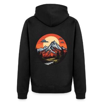 Berge Landschaft Natur Kreis - Unisex Premium Bio Zip Hoodie - Schwarz - Hinten - Nico (187cm)