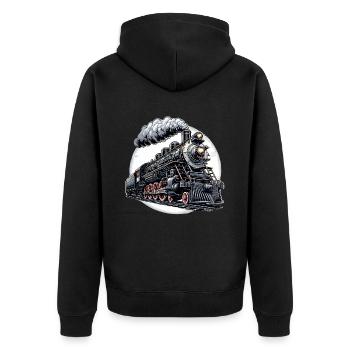 Graphismes de locomotives à vapeur - Veste à capuche bio Premium Unisexe - noir - Dos - Nico (187cm)