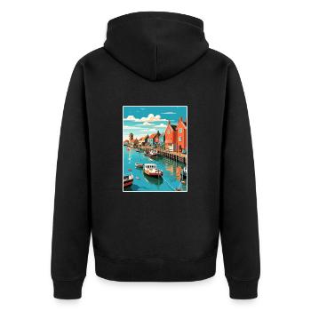 Whitstable Angleterre Kent Vintage voyage affiche WPA - Veste à capuche bio Premium Unisexe - noir - Dos - Nico (187cm)
