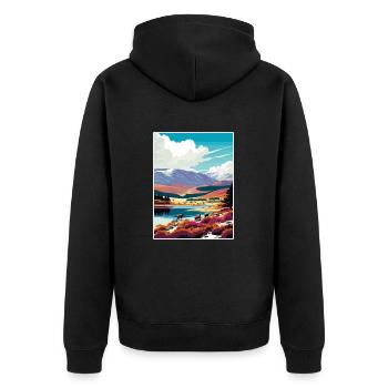 Cairngorms Schottland Vintage Reiseposter Souvenir - Unisex Premium Bio Zip Hoodie - Schwarz - Hinten - Nico (187cm)