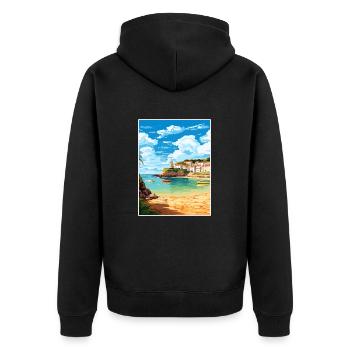 Portscatho Cornwall Vintage voyage affiche Souvenir - Veste à capuche bio Premium Unisexe - noir - Dos - Nico (187cm)