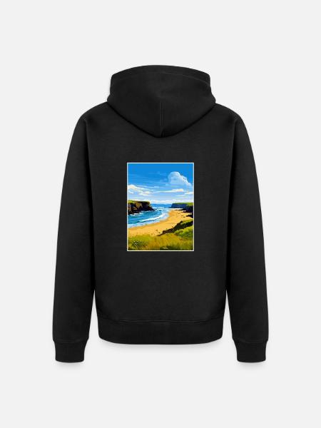 Porthcothan Cornwall Vintage Travel Poster WPA Art - Unisex Premium Organic Zip Hoodie - black