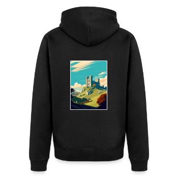 Corfe Castle Angleterre Vintage voyage affiche WPA Art - Veste à capuche bio Premium Unisexe - noir - Dos - Nico (187cm)