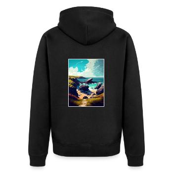 Lizard Point England Vintage Reiseposter WPA Kunst - Unisex Premium Bio Zip Hoodie - Schwarz - Hinten - Nico (187cm)