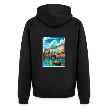 Tenby paysage marin Pays de Galles Vintage voyage affiche WPA Art - Veste à capuche bio Premium Unisexe - noir - Dos - Nico (187cm)