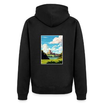 Cardiff Castle Wales Vintage Reiseposter WPA Kunst - Unisex Premium Bio Zip Hoodie - Schwarz - Hinten - Nico (187cm)