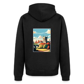 Cardiff Castle Wales Vintage Reiseposter WPA Kunst - Unisex Premium Bio Zip Hoodie - Schwarz - Hinten - Nico (187cm)