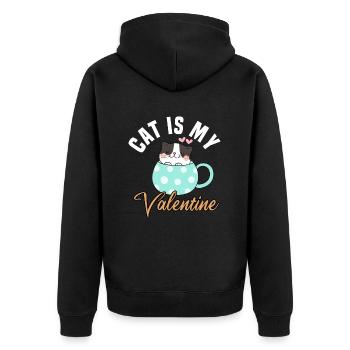 my cat is my valentine - Unisex Premium Bio Zip Hoodie - Schwarz - Hinten - Nico (187cm)