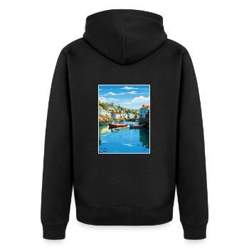 Polperro Cornwall Vintage voyage affiche Souvenir - Veste à capuche bio Premium Unisexe - noir - Dos - Nico (187cm)